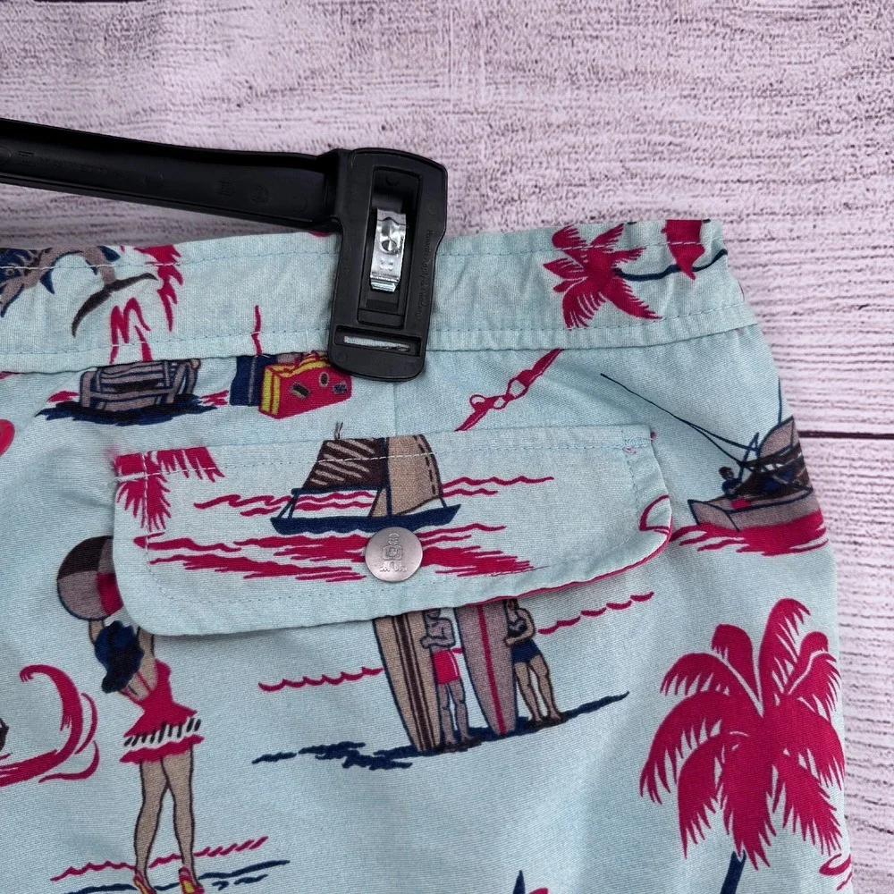 Reyn Spooner Swim Trunks Hawaiian Print‎ Beach Shorts Blue Red Size 36 Vintage